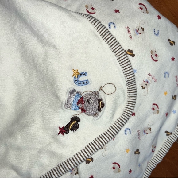 Vitamins baby blanket cream reversible Cowboy teddy bear 28x28 2010 - Picture 1 of 3